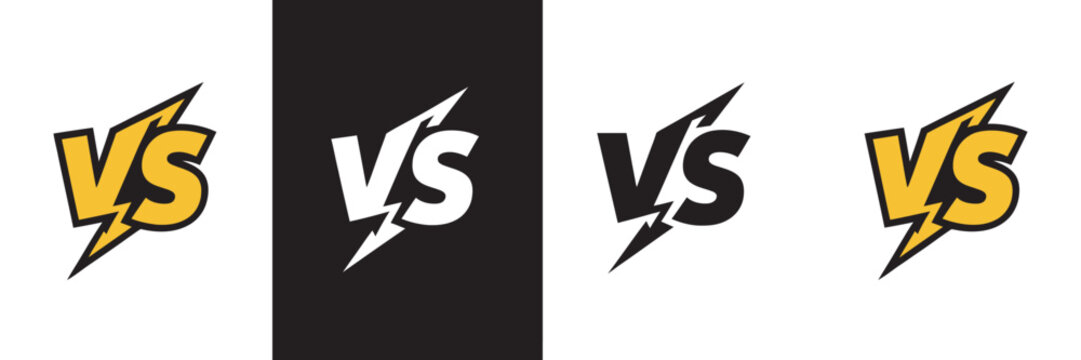 Versus dynamic icons featuring lightning bolt VS symbols illustrating competitive games sports battles match challenges esports events and high energy confrontation vector design elements.