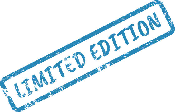 Rubber stamp showing LIMITED EDITION text, blue ink, grunge effect, signifying exclusivity