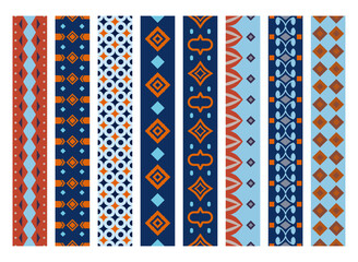 Set of vertical strips of seamless patterns with colorful abstract, geometric art and vibrant fashion designs. Repeat border frame for textile texture, fabric print or wallpaper and wrapping paper © Pierre