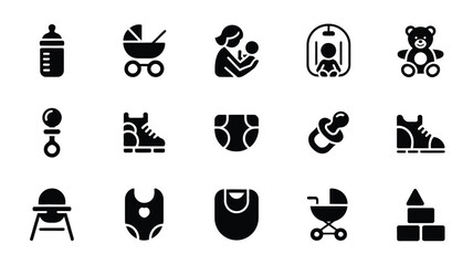 Obraz premium Vector illustration of baby and parenting icons on white background
