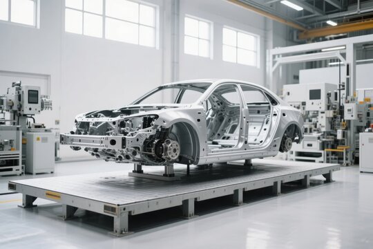 Car chassis assembly in a modern manufacturing facility