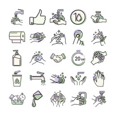 Fototapeta premium Hand Washing Icon Set Tutorial or Step-by-Step Hand Hygiene Guide
