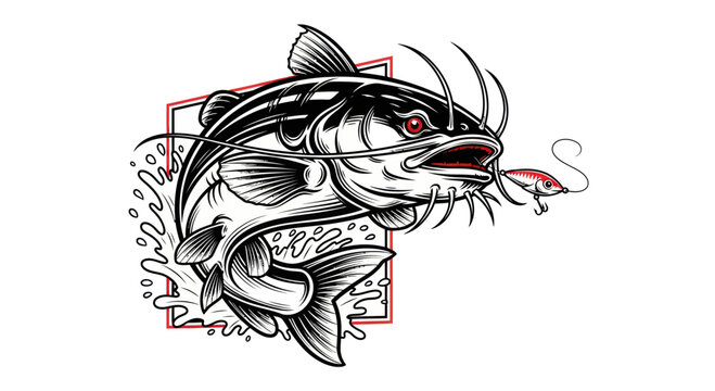 Aggressive Catfish Fishing Lure Attack Illustration