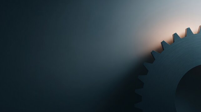 Industrial gear silhouette against dark gradient background with subtle light abstract concept minimalist design