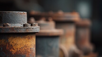 Fototapeta premium Rusty old engine parts on dark industrial background close-up photography grunge atmosphere