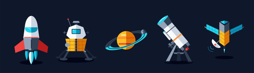 Space Exploration Elements Collection Flat Design Illustration © Ar Stocks