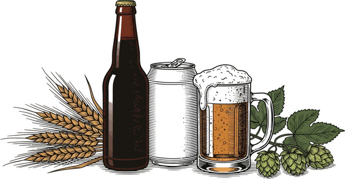 Beer ingredients and presentation a silhouette of brewing essentials