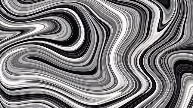 Abstract black and white wavy liquid metal texture with flowing artistic pattern background