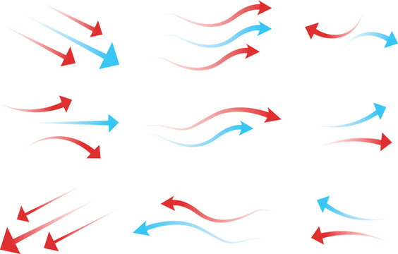 Set of Flowing Airflow Arrows heat and cold arrow Showing Direction of Cold and Hot Air Circulation