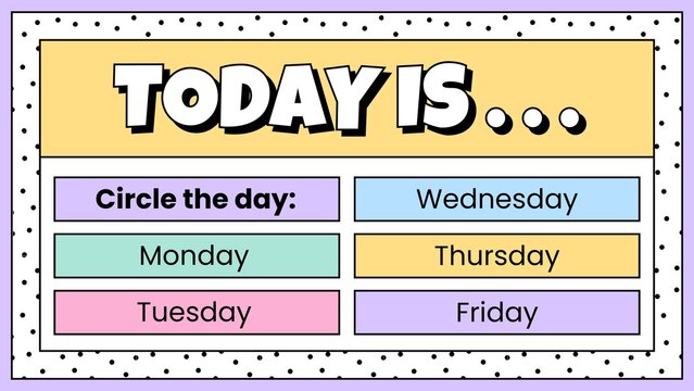 Colorful educational chart for kids to identify the day of the week