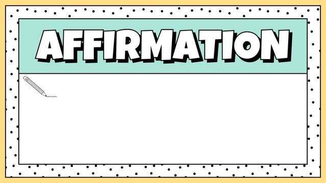 Affirmation card template with mint green header and dotted border