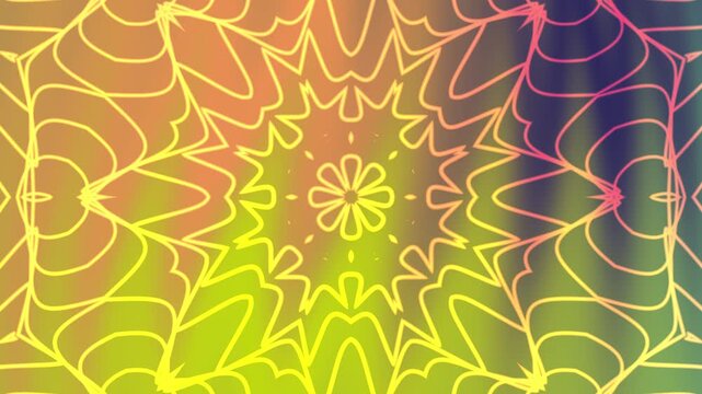 Mandala kaleidoscope overlay pattern on a gradient backdrop, ideal for textiles, stationery, digital backgrounds, meditation materials, and spiritual designs.