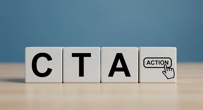 CTA: A close-up shot of the letters CTA constructed from small square blocks. The image evokes a sense of straightforward guidance and invitation to interact.