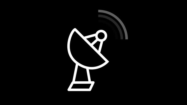 An editable icon of parabolic dish, broadcasting satellite