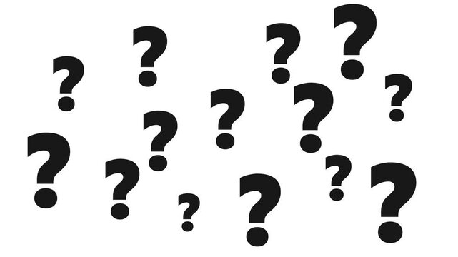 gradient backdrop with several white question marks clustered in the upper right corner, bold!