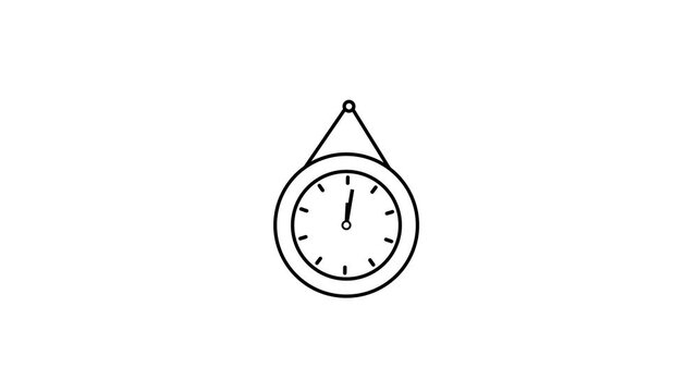 Animated pocket watch icon. Vintage stopwatch line animation. Moving arrows, counting clock. Time tracking. Black illustration on white background.