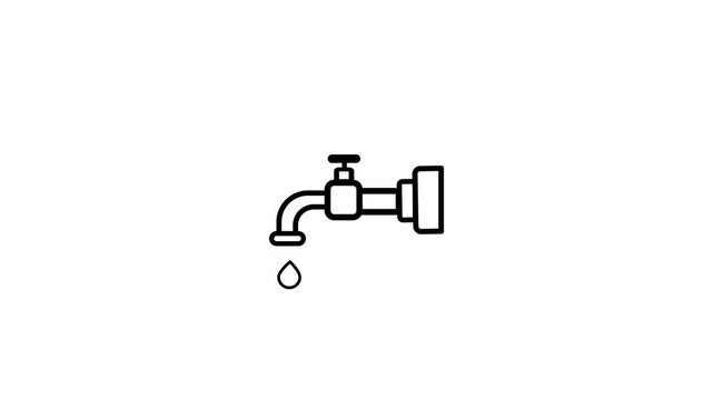 Animation icon. A white and black image of a faucet with water dripping from it