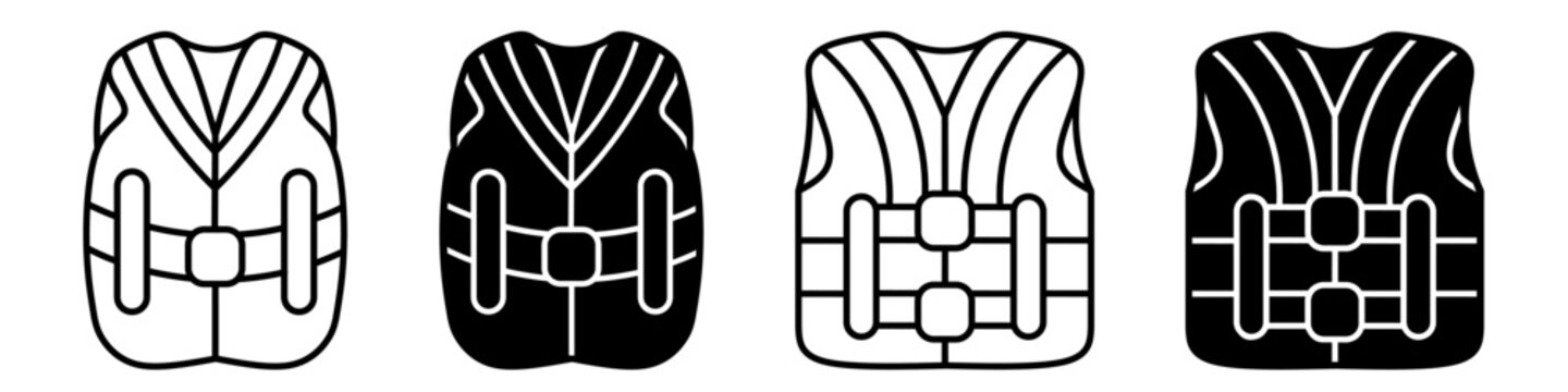 Silhouette of life jacket icon illustration on white background. Life jacket icon set for business. Stock vector.
