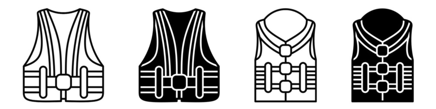 Silhouette of life jacket icon illustration on white background. Life jacket icon set for business. Stock vector.