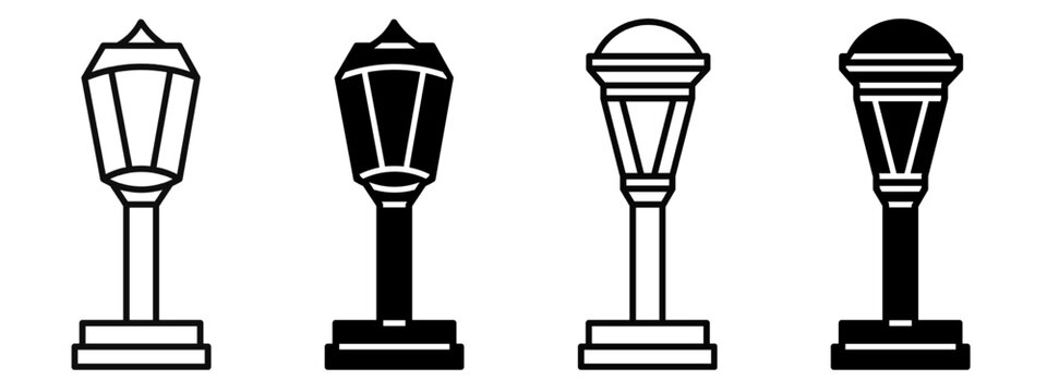 Silhouette of street light icon illustration on white background. Street light icon set for business. Stock vector.