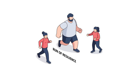 Fototapeta premium Isometric Illustration of Runners in a Race Depicting Resilience and Determination.