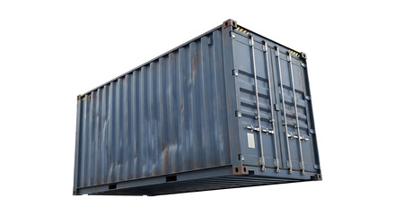 Fototapeta premium A single dark grey corrugated shipping container isolated on white background.