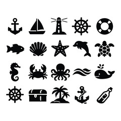 Obraz premium nautical pirate icons set collection of marine and sailor themed symbols