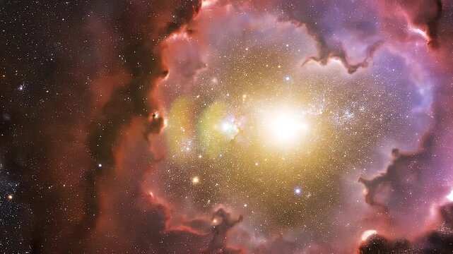 A bright star explodes in a vibrant nebula in outer space