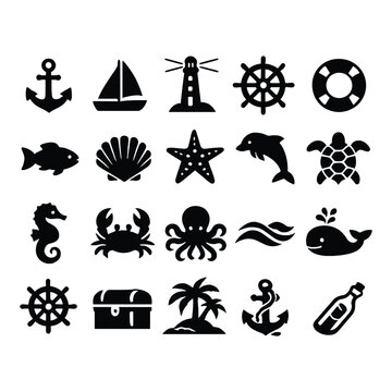 nautical pirate icons set collection of marine and sailor themed symbols