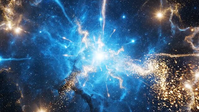 A vibrant blue supernova explosion in a starry galaxy
