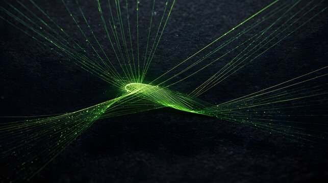 Abstract Neon Green Laser Lines on Dark Background - Cyber Security and Futuristic Technology Concept