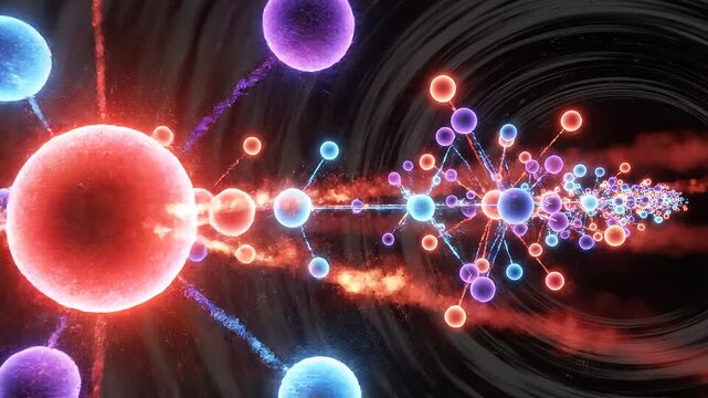 Colorful atoms and particles interacting in space