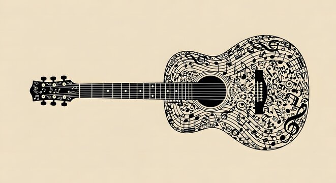 Happy music day guitar with musical notes on a colorful background concept