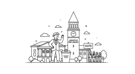 Fototapeta premium Illustration of a Politician Campaigning in Front of the Library.