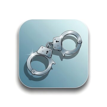 A pair of silver handcuffs on a blue background  law enforcement tool for restraint and security