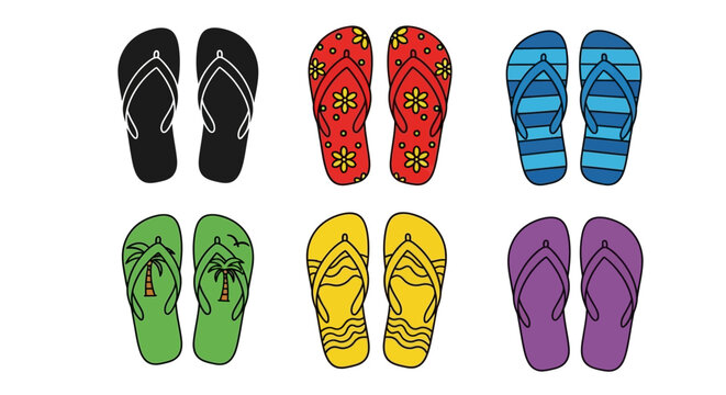 Colorful Flip Flop Sandals Illustration Set on White Background