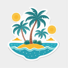 Fototapeta premium Tropical Island Paradise with Palm Trees and Sun