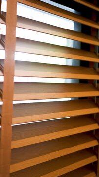 Wooden Venetian Blinds Opening and Closing to Reveal Bright Sunlight
