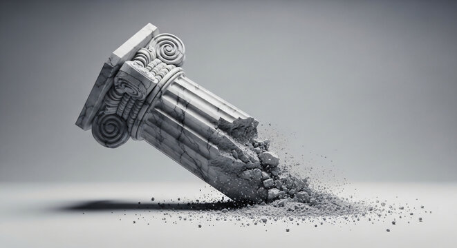 Crumbling Marble Ionic Column Falling into Dust