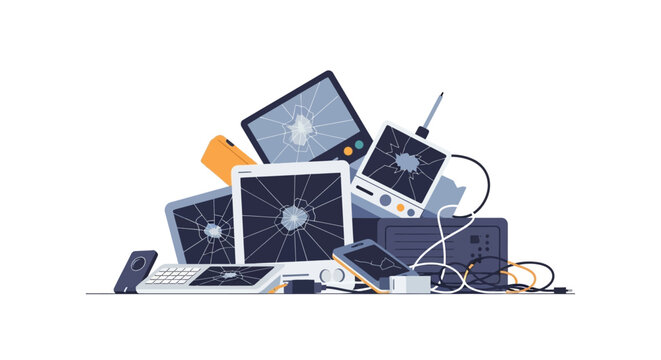 Heap of broken electronic waste and obsolete technology devices. EPS Editable. Vector Illustrations.