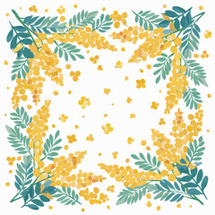 Obraz premium Watercolor Mimosa Flowers and Leaves Border