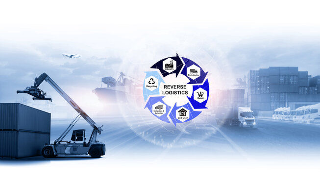 Reverse logistics concept, logistic import export and transport industry background