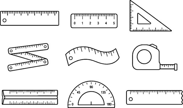 Set of various drawing tools and rulers for geometry and drafting