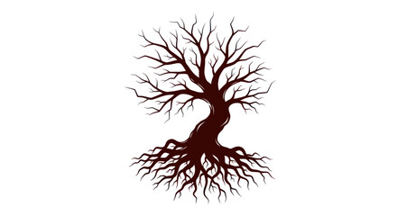 Stylized Bare Tree Silhouette with Extensive Root System © kretek
