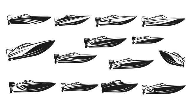 Speedboat Collection Vector Icons Set