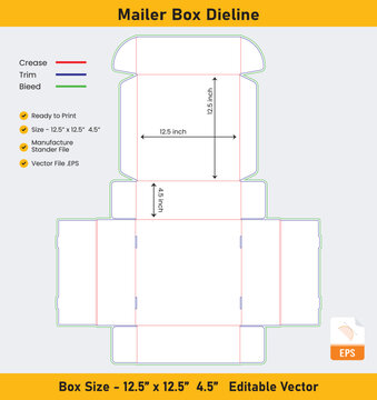 Mailer box layout mailer box dieline template Mailer Box Packaging Die Cut Template With Bleed die line
