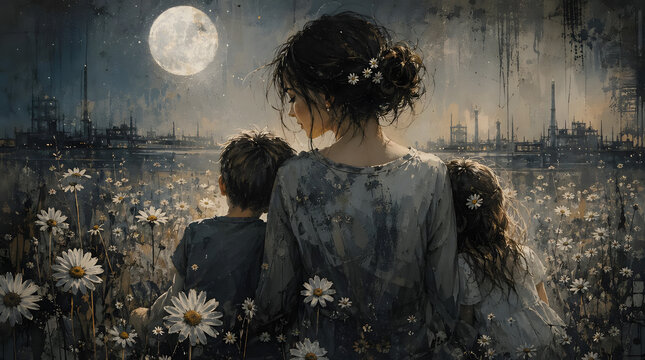 Moonlit Family Bond
