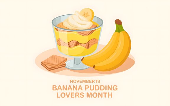 November Banana Pudding Lovers Month Celebration with Banana and Cookies dessert