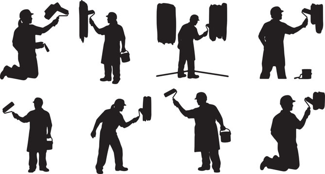 Black Solid Home Decorator Foam Paint Roller Role Silhouettes Set of Six on White Background