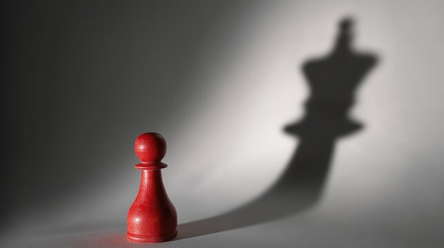 Growth and Career Development: Red Chess Pawn Casting Queen Shadow for Business Success and Potential